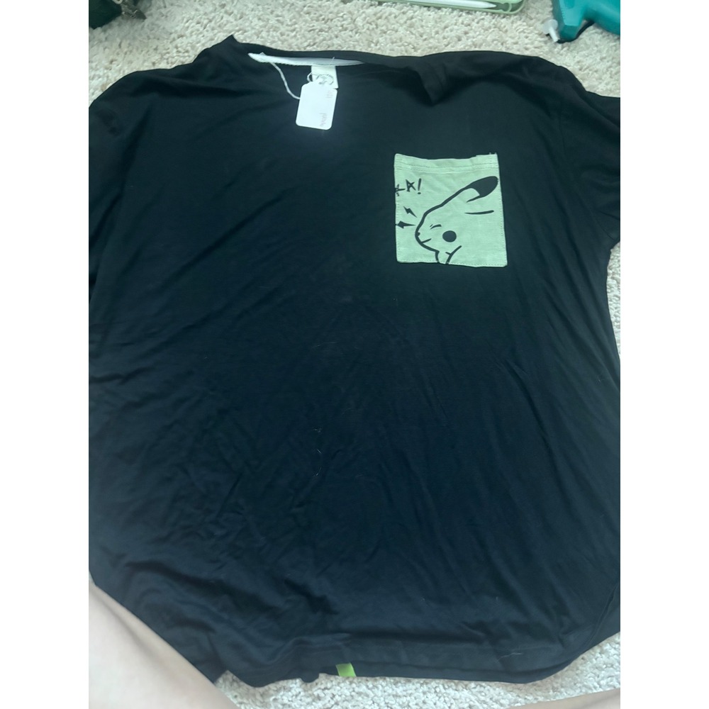 Pikachu Pokemon Graphic Tee Black Pocket Shirt Anime Gamer Soft Large - Picture 2 of 4